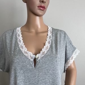 Lauren Ralph Lauren Women’s Gray Lace-Trim Pajama Set size L